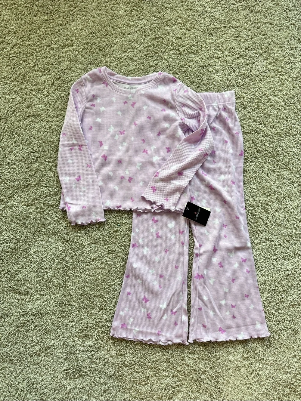Cuddl Duds Girls Pajama Set Size 6-7 Pink Butterfly Thermal Set NWT